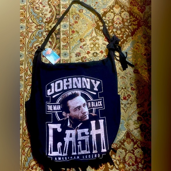 Johnny Cash The Man in Black upcycled t-shirt crossbody tote - Picture 1 of 1
